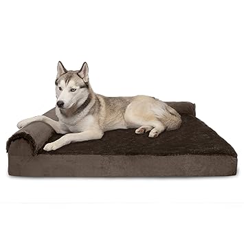 FurHaven Pet Dog Bed | Deluxe Memory Foam Chaise Plush & Velvet L-Shaped Lounge Sofa Pet Bed for Dogs & Cats, Sable Brown, Jumbo