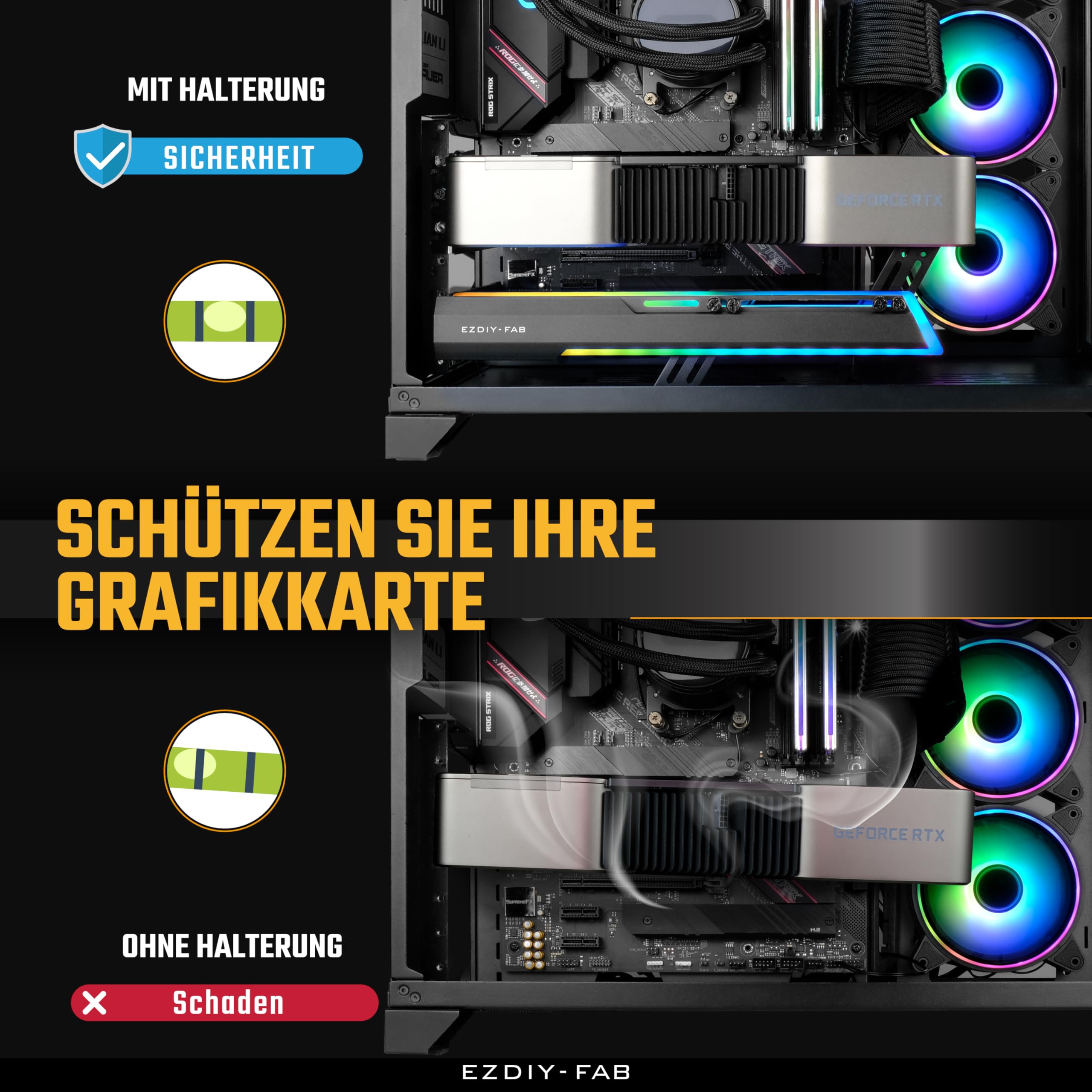 EZDIY-FAB 5V ARGB GPU Halter Halterung Grafikkarte GPU Unterstützung Videokartenhalter Halterung,Schanzbare Struktur,Grafikkartenhalterung Sag Holder/Holsterhalterung RX7990XTX, RTX4090,Schwarz-341