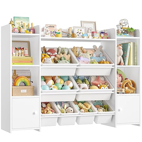 Miniatura 7 de FOTOSOK - Organizador grande de almacenamiento para juguetes, de 55 pulgadas, con 8 contenedores, 6 cubos y estantes, para sala