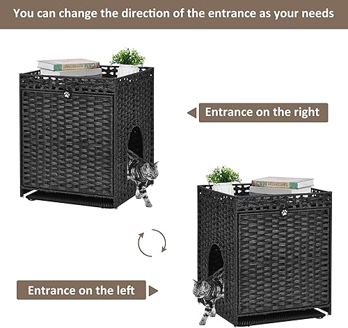 Miniatura 6 de Caja de arena para gatos con alfombrilla de arena suave muebles ocultos de baño para gatos con puerta casa de gato de ratán tejida a mano jaula para