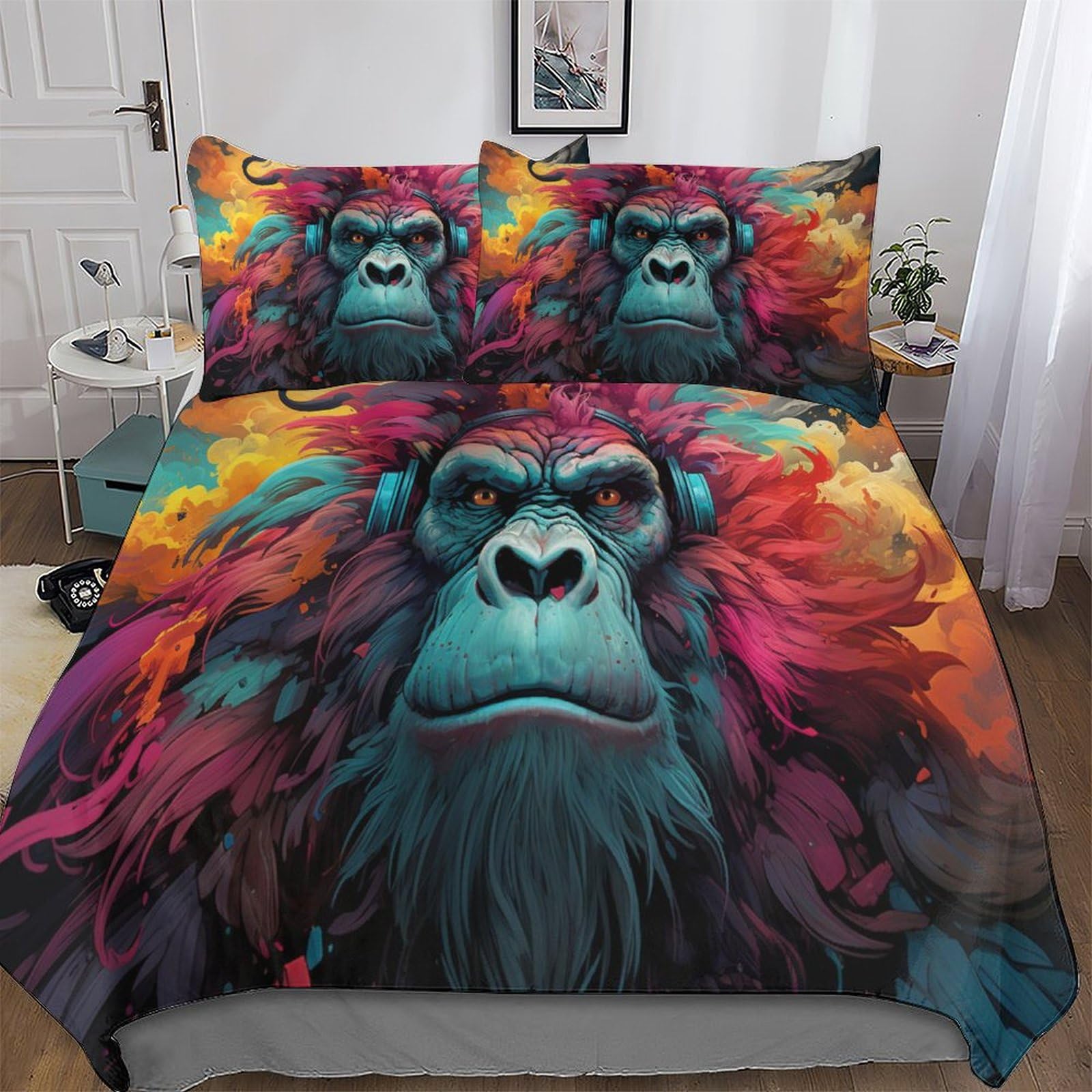LLXXHH Gorilla Duvet Cover Set Microfibre Soft Quilt Covers Easy Care Cover Bedding Sets with Pillowcase for Teen Adult Kids Double (200x200cm)