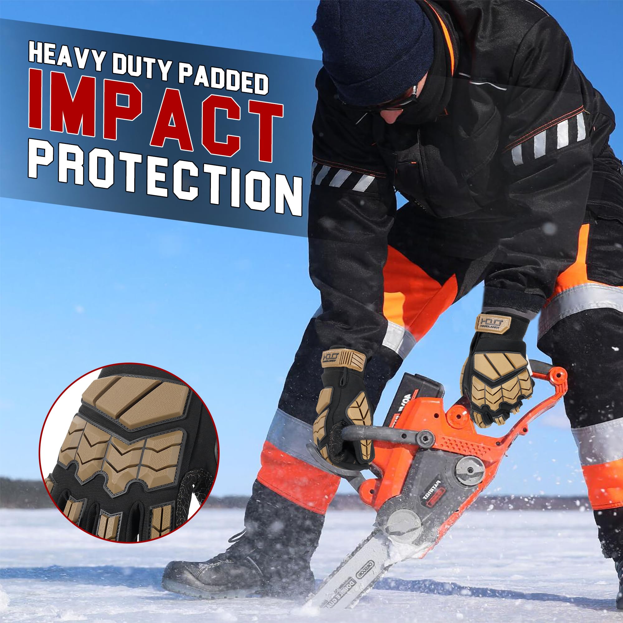 HANDLANDY Winter Water Resistant Work Gloves for Men Padded Thermal Insulated Heavy Duty Impact Glove for Cold Weather (Tan-insulated - Image 4