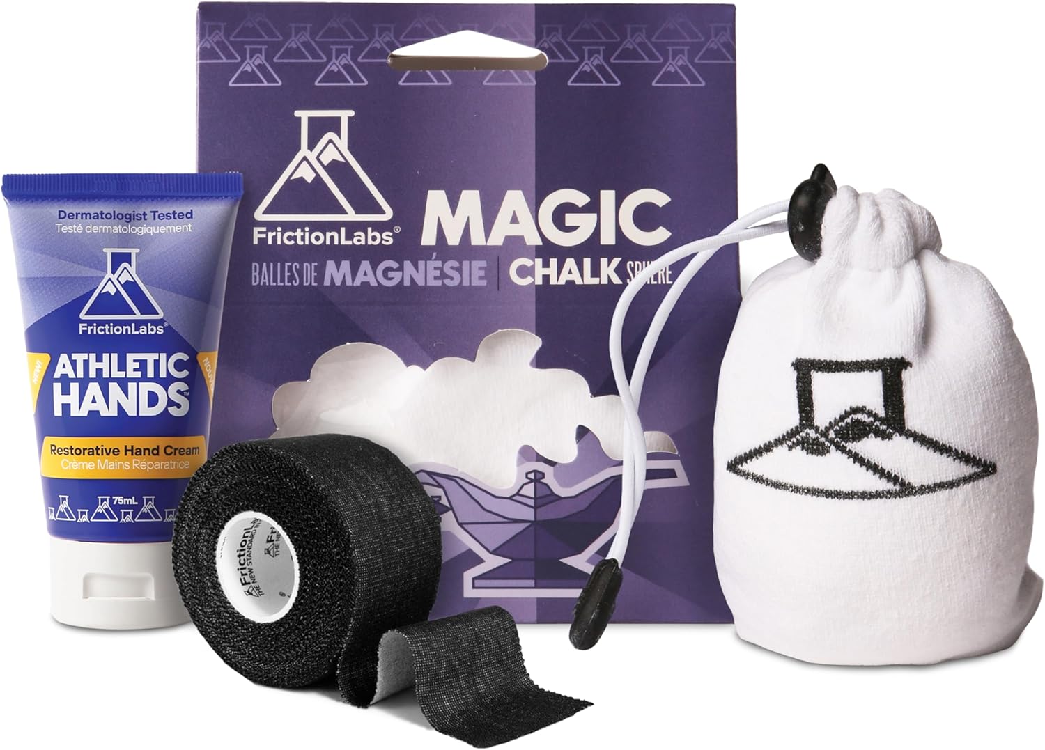 Friction Labs Prepare, Perform, and Recover Bundle – Magic Chalk Ball + Athletic Finger Tape + Athletic Hands – Grip Support for Climbing, Lifting, Gymnastics & Crossfit