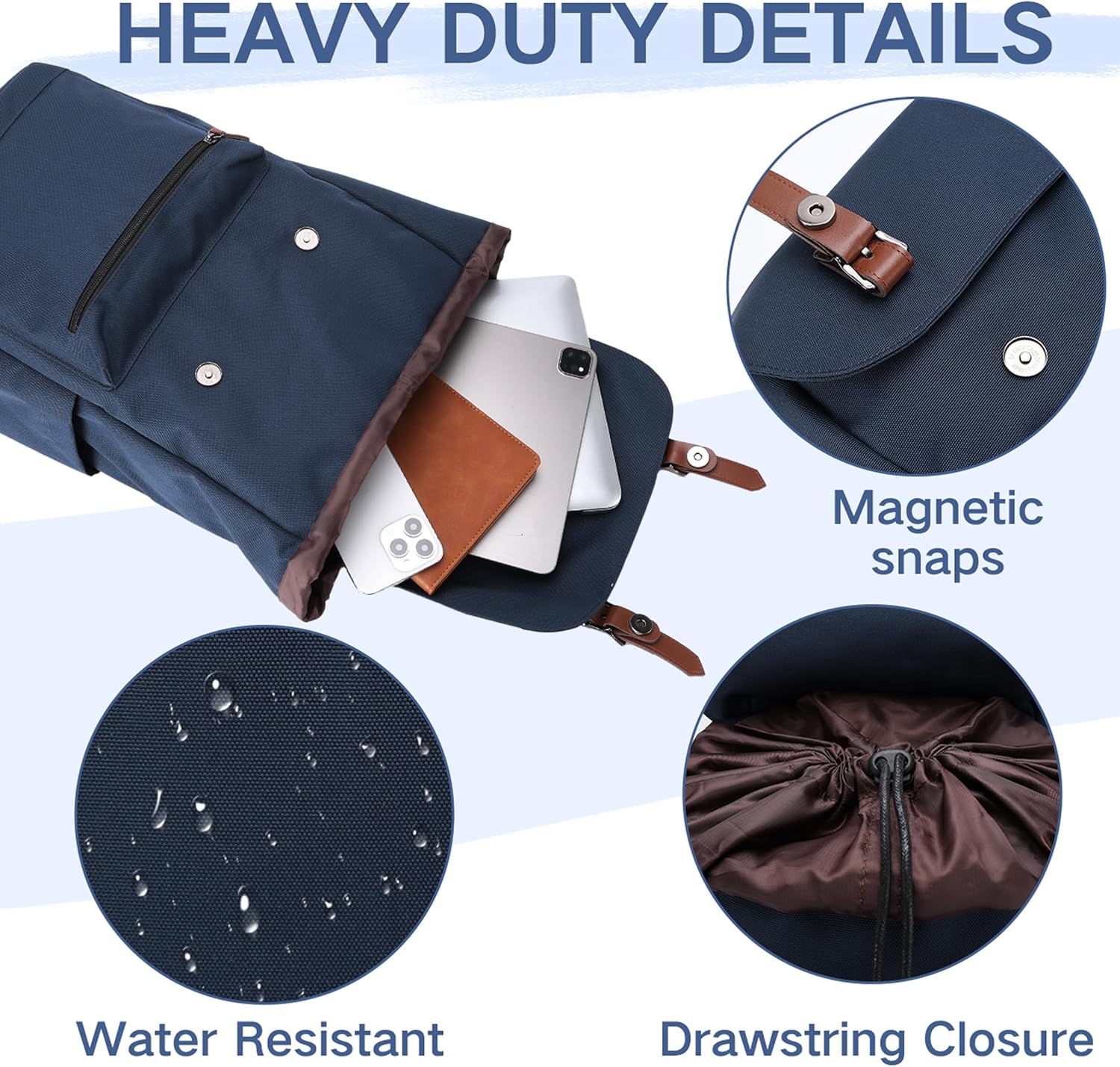 VASCHY Backpack for Men, Water Resistant High School Backpack Travel Carry-on Anti-theft Casual Daypack for Work Business Hiking Navy - Image 3