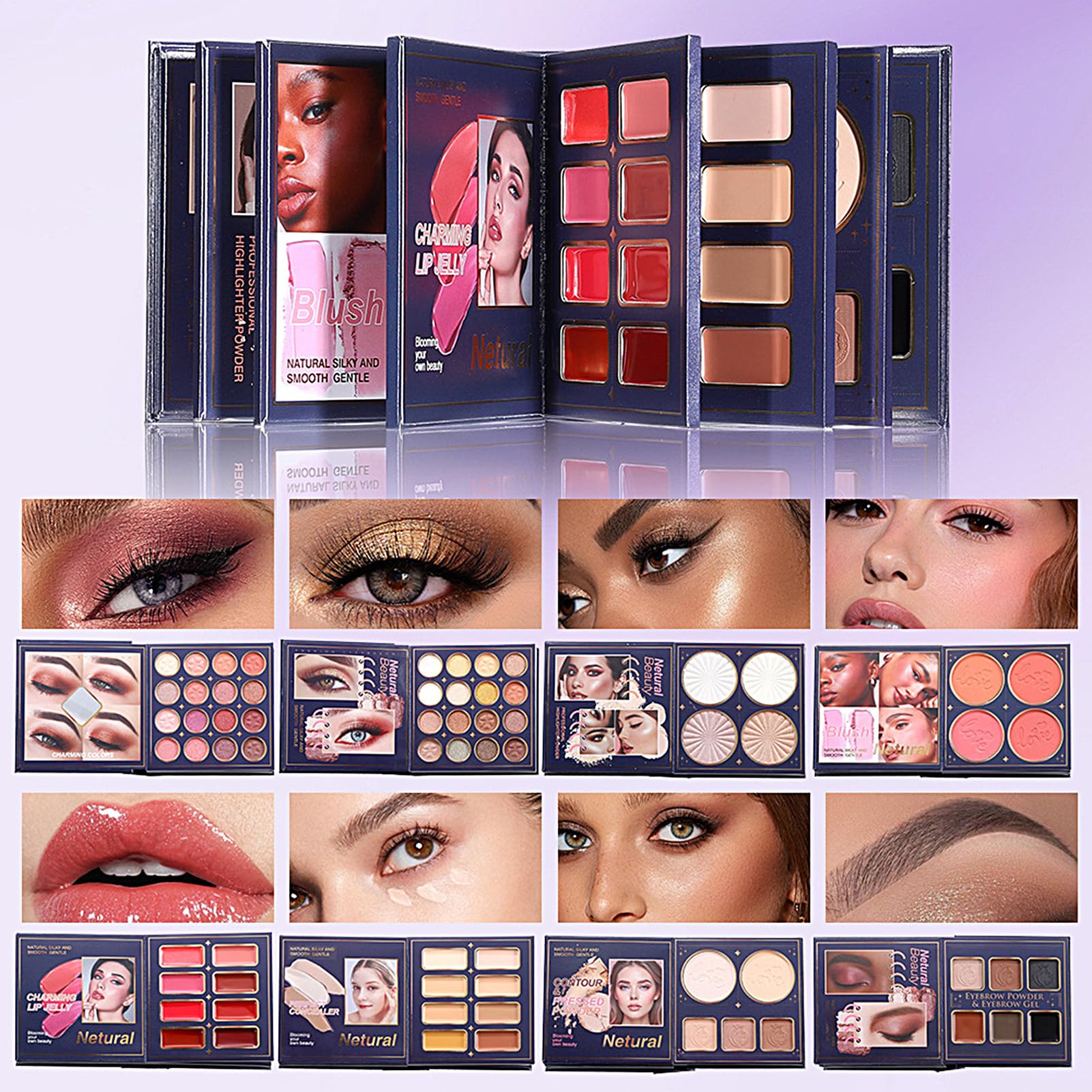 Trucco a Libro Illuminante e Fard a Lunga Durata e Facile da Sfumare | Palette di Trucco con Polvere per Contorno e Ombretti Ideale per Viso Occhi Labbra Compleanno Feste San Matrimonio