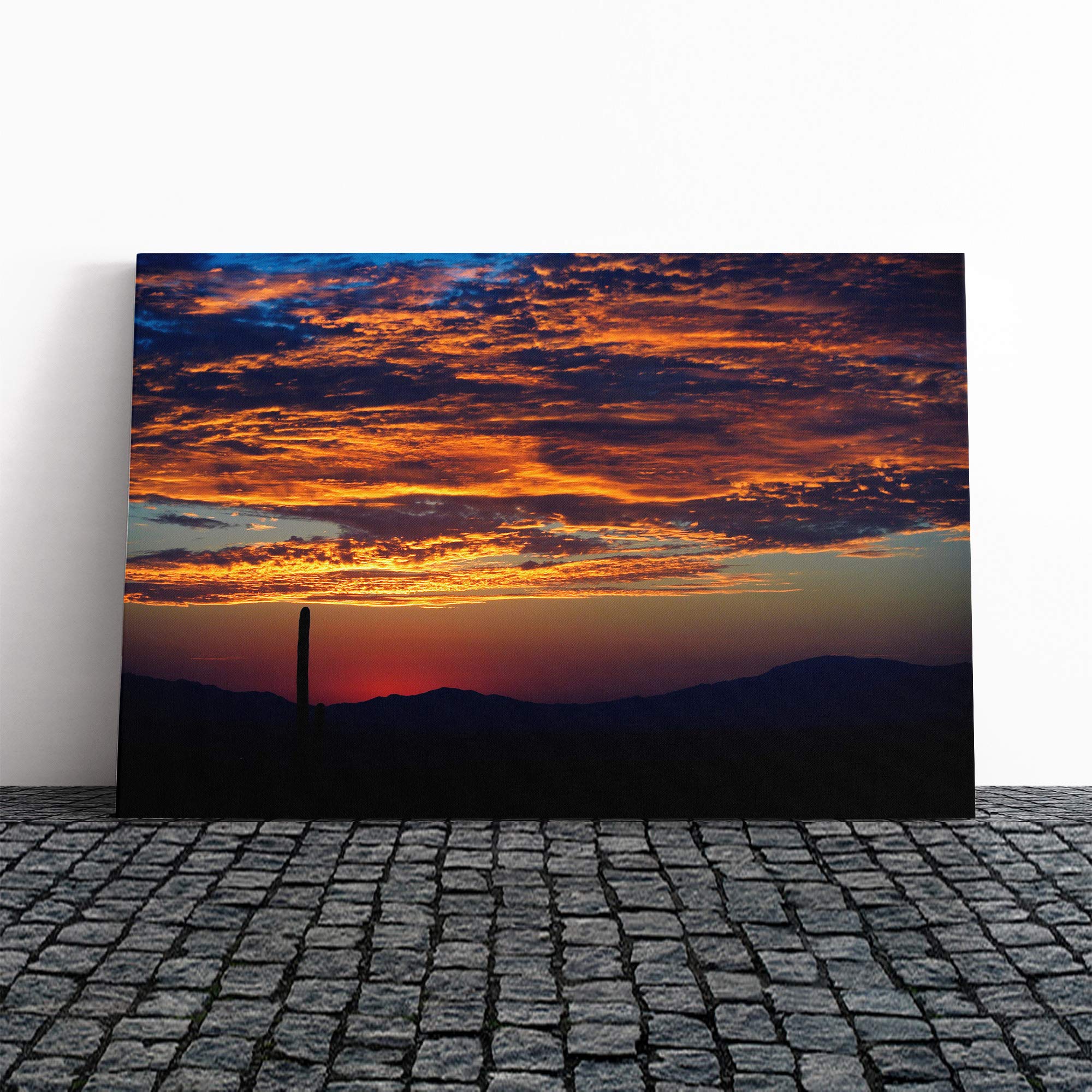 Landscape Cactus Sunset (1) Canvas Print | Gallery Wrapped 30mm Frame Wall Art | 24x16 inches | Ready to Hang | Modern Floral Picture | Living Room Bedroom Lounge Office