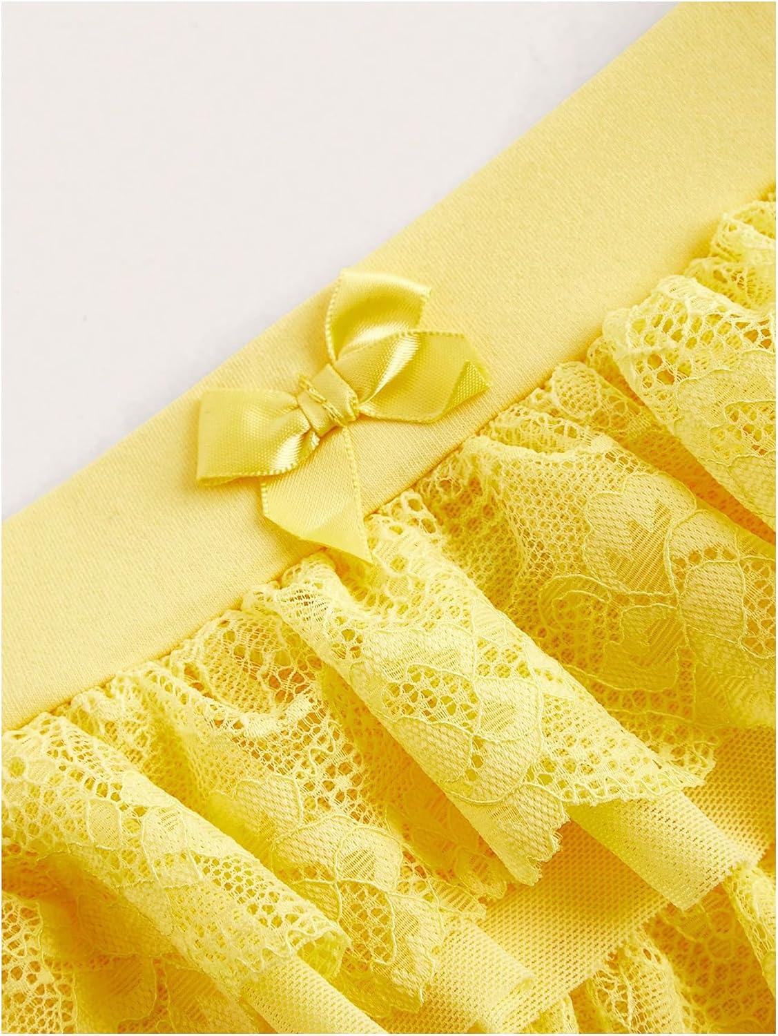 Women's Y2k Ruffle Shorts Lace Lolita Bloomers Elastic Waist Bow Front Shorts Micro Boyshorts Solid Yellow Small - Image 3