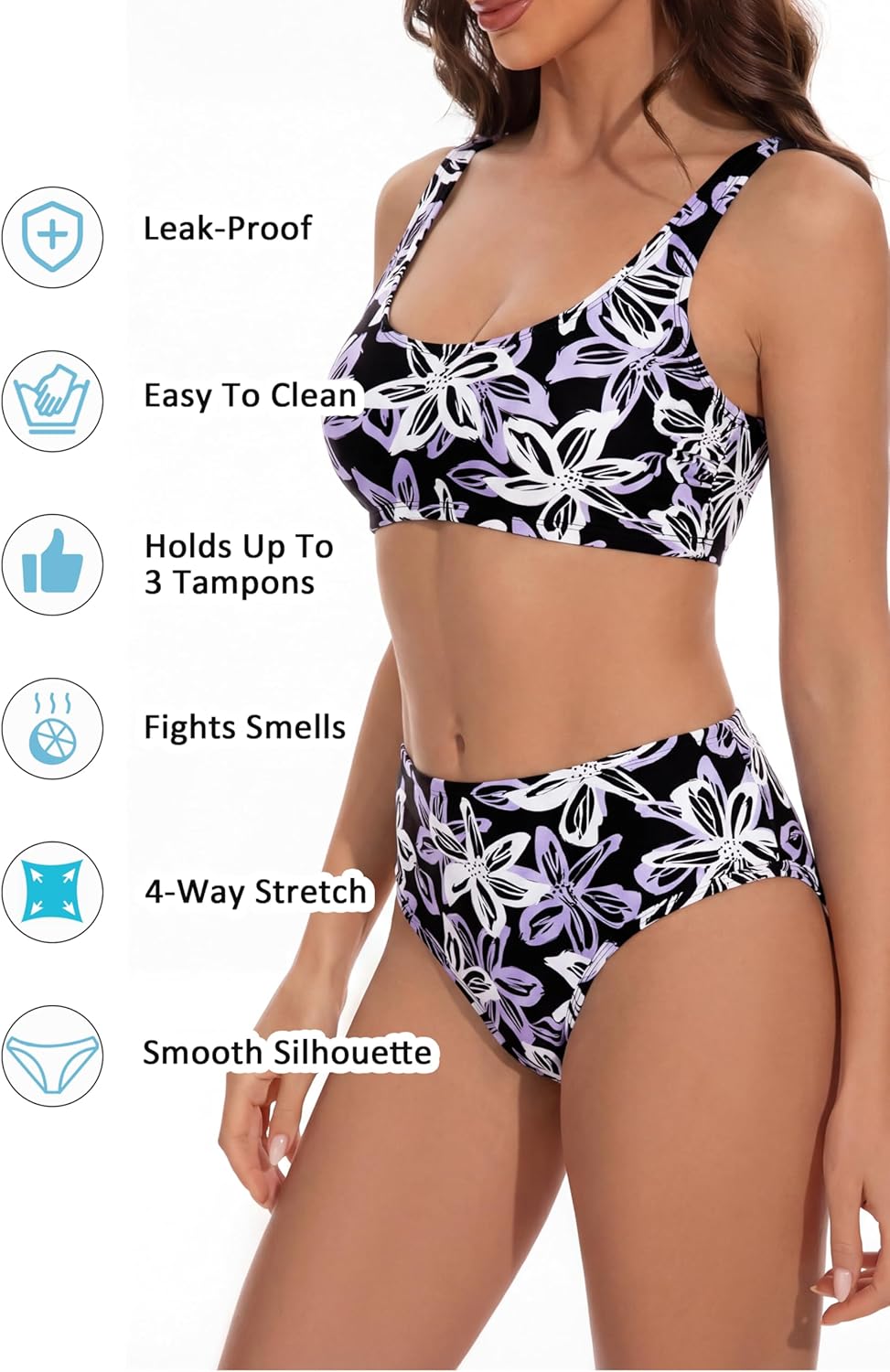 Beautikini Period Swimwear Two Piece Menstrual Leakproof Sporty Bikini Sets Bathing Suit Period Swimsuit for Teen Girls