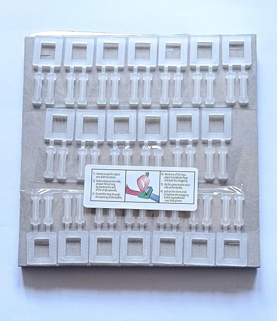Polypropylene pallet/box strapping kit: 50m x 12mm strapping + 20x plastic buckles - in cardboard dispenser (White)