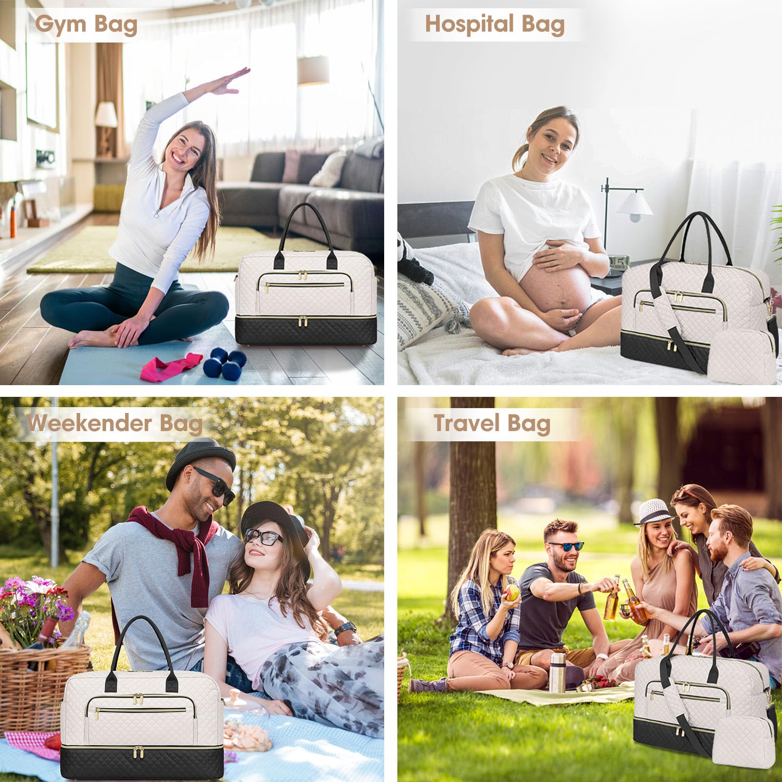 Travel Duffle Bag Weekender for Women - Carry-On Overnight Personal Item Bags with Shoe Compartment & Wet Pocket Large Weekend Tote with Toiletry Bag Hospital Bags for Labor and Delivery view 6