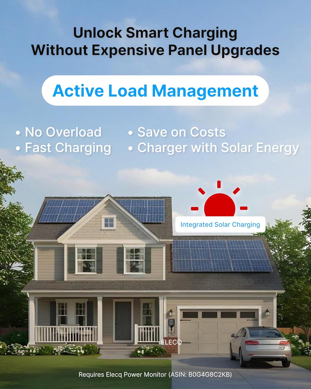 Home EV Charger Level 2, Active Load Management, Solar Charging Modes, OCPP Compatible & Future-Proof, 50A Hardwired EVSE with J1772 Connector