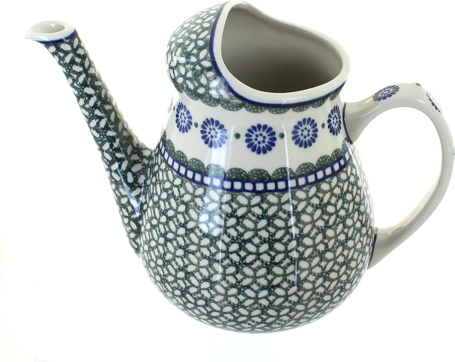 Blue Rose Polish Pottery - Green Maia Watering Can - 8" Tall - Polish Pottery Watering Can, for the Garden, Patio or Indoor Décor