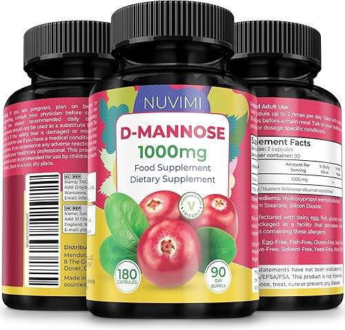 D Manosa 180 cápsulas - 1000 mg por dosis - Suplemento dietético ayuda a promover la salud del tracto urinario - Defensa natural vegana de las
