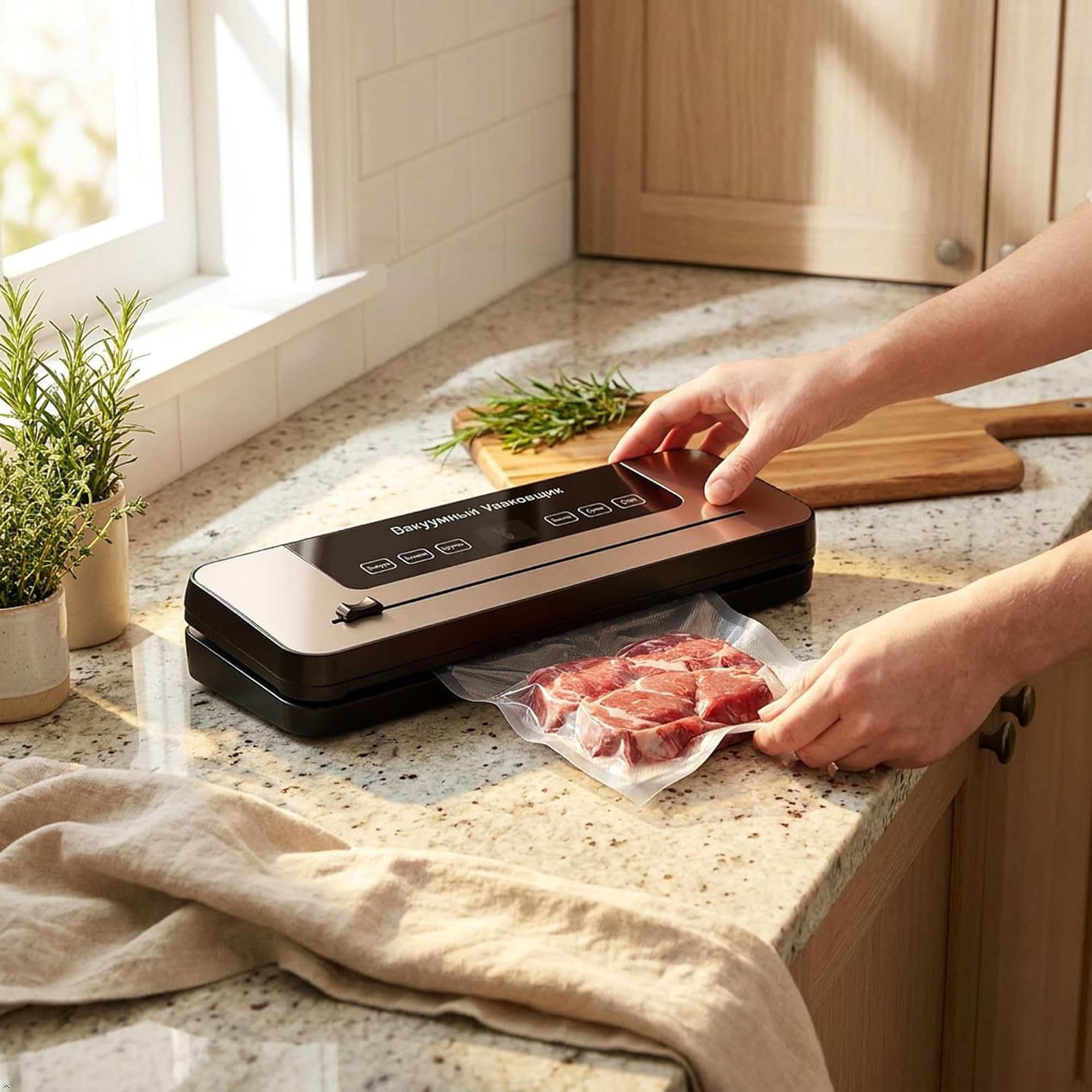 Vacuum Sealer Machine – Commercial Grade Food Sealer with Double Sealing Bar & Powerful Suction | Wet & Dry Modes | One-Touch Auto | Keeps Food Fresh 5X Longer | Starter Kit with 10 Bags