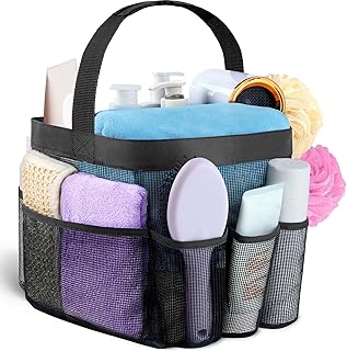 Mesh Shower Caddy Portable for College Dorm Room Essentials with 8 Pockets, Hanging Shower Caddy Dorm Basket, Quick Dry Sh...