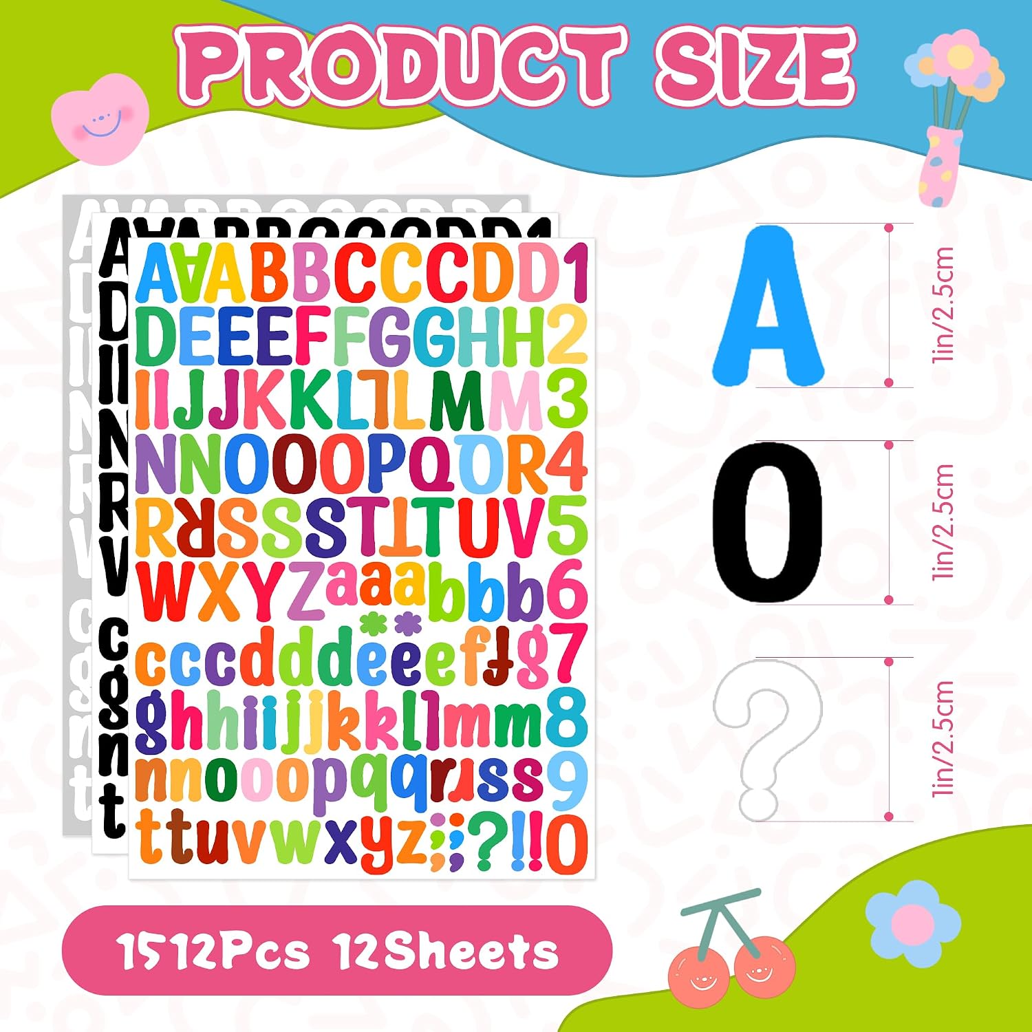 1512 Letter Stickers 12 Sheets 1 Inch Small Alphabet Stickers Vinyl Scrapbook Letter Stickers Self Adhesive for Graduation Cap Mailbox Water Bottles Sign Crafts Notebook Classroom Poster Board Decor