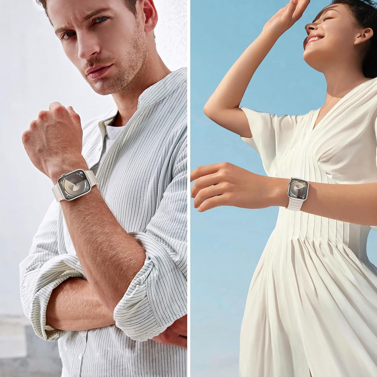 Bisikor Magnetic Bands Compatible with Apple Watch Band 49/46/45/44/42/41/40/38mm Men Women Silicone Sport Wristband for iWatch Ultra SE Series 11 10 9 8 7 6 5 4 3 (38/40/41/42, Starlight/Orange)