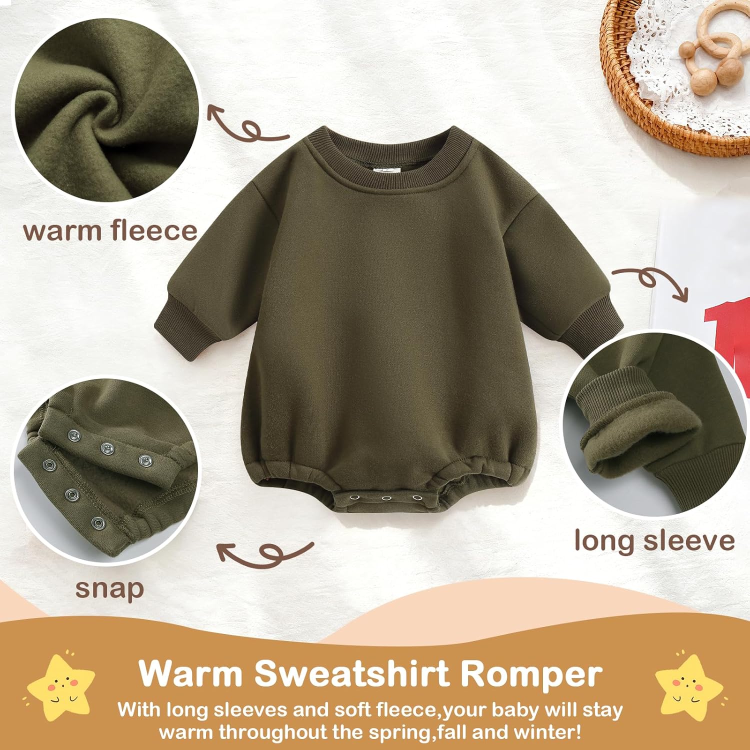 Bafeicao Baby Boy Girl Fleece Sweatshirt Bubble Romper Oversized Sweater Romper Solid Thick Winter Clothes - Image 2