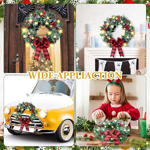 Miniatura 7 de Riceshoot Corona LED de Navidad de 12 V con bayas de lazo rojo de 11 pulgadas, corona de coche iluminada artificial para parrilla delantera de