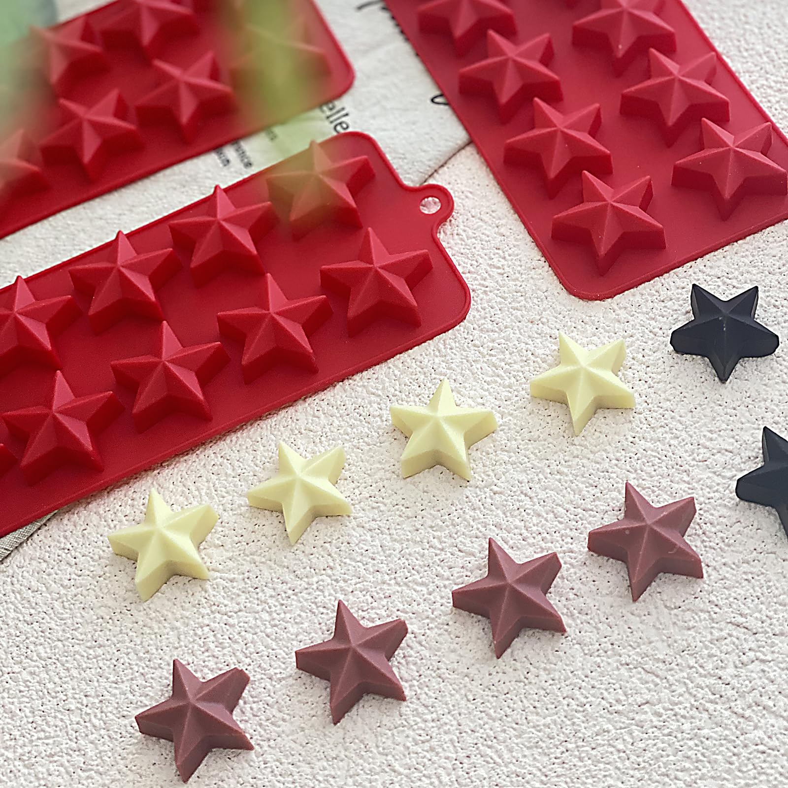 3 moldes de chocolate con forma de estrella, 30 moldes de silicona para caramelos, forma de estrella, gelatina, pudín, galleta de hielo, jabón, 4 de julio, molde de silicona para hornear 6