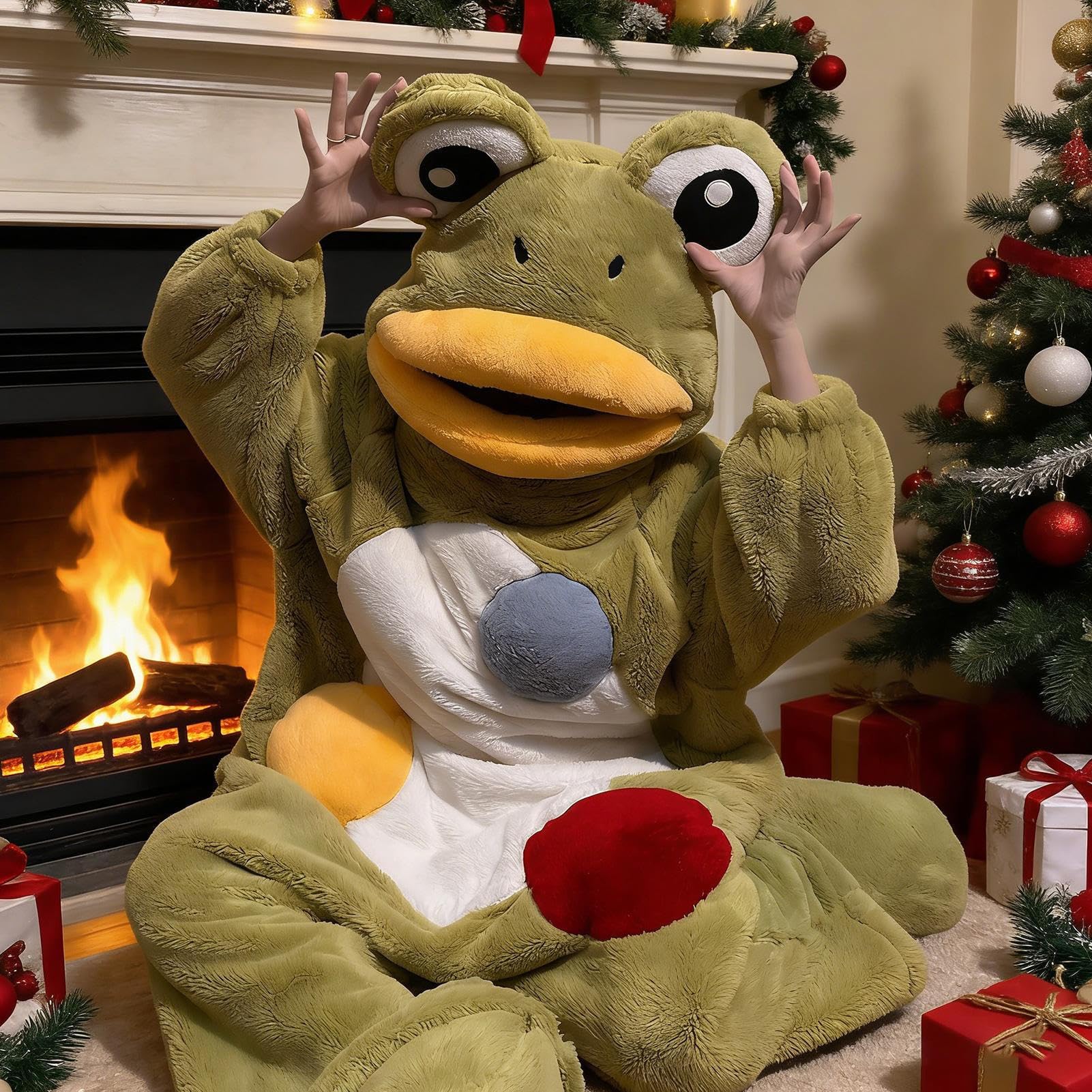 Animal Onesie - Abbigliamento da relax con cappuccio in velluto corallo, costume da pigiama in peluche rana, comodo da notte per adulti, per uomini, donne, coppie, ideale per le attività