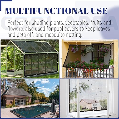 Miniatura 6 de Cool Area 60-70% paño de sombra solar, 10 pies x 20 pies, lona de malla con ojales, malla de malla para toldo, jardín, porche, invernadero,