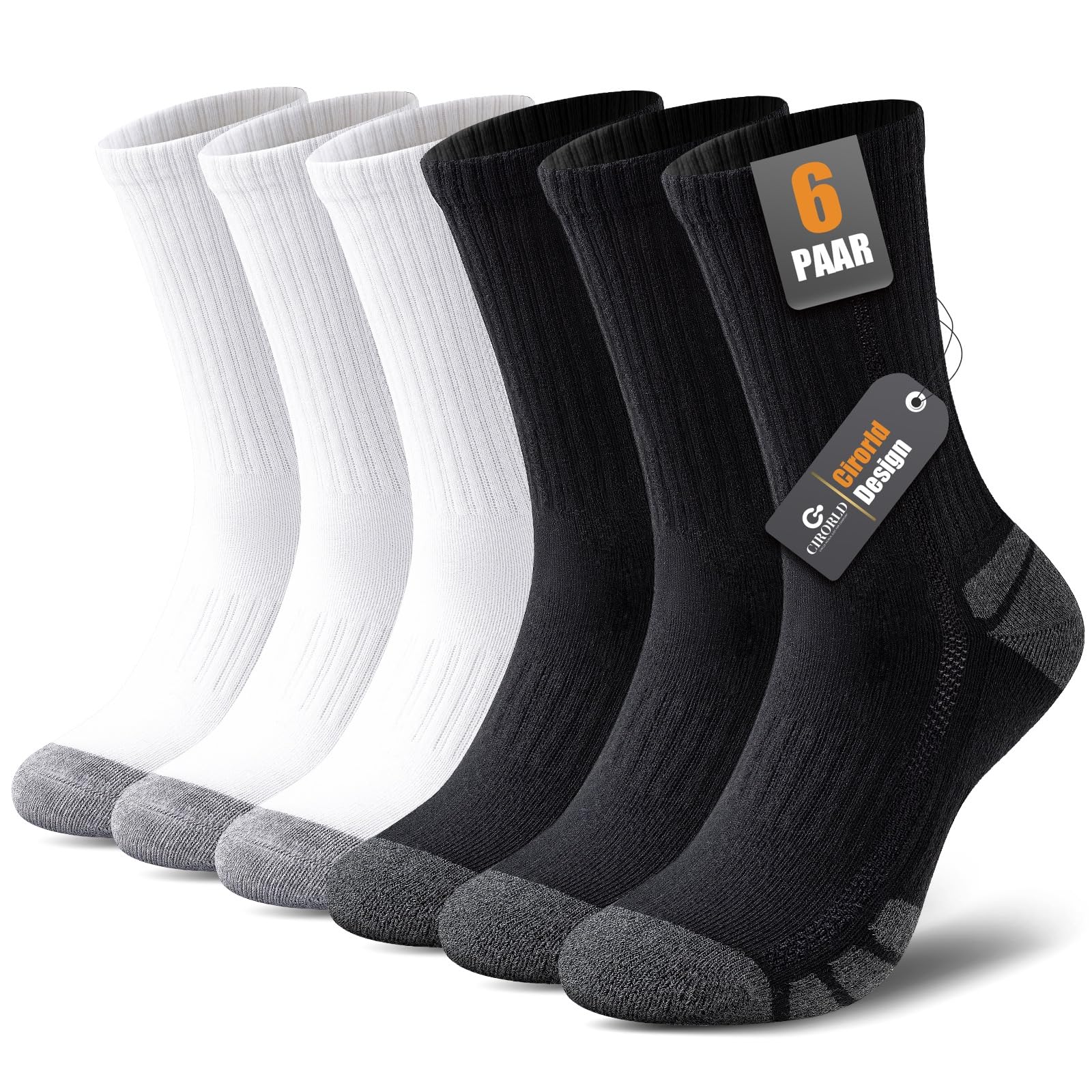 Cirorld Socken Herren Damen, 6 Paar Baumwolle Tennissocken, Warm Arbeitssocken mit Gepolstert, Atmungsaktiv Weich Wandersocken Trekkingsocken, Lange Rutschfest Sportsocken 35-38 39-42 43-46 47-50