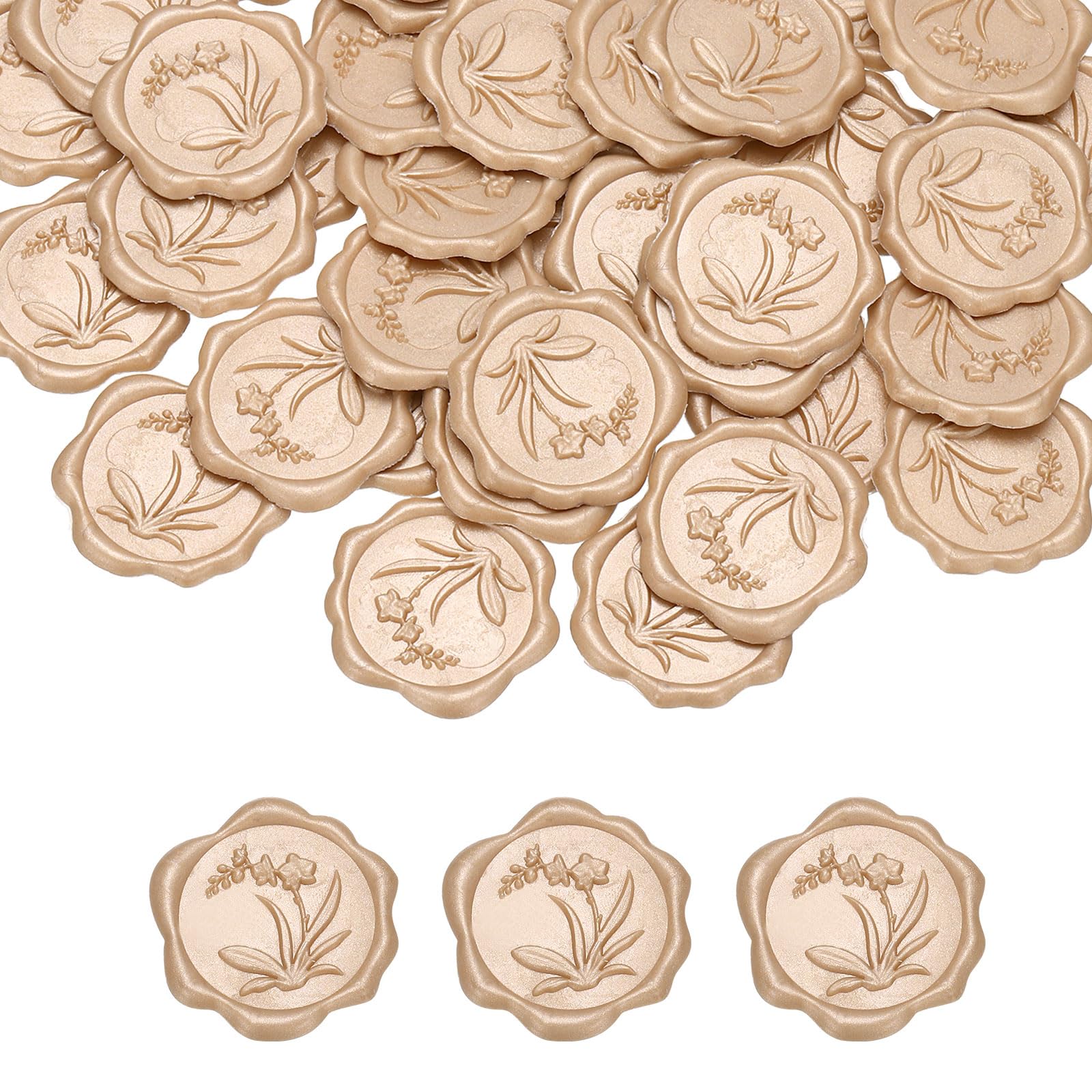 PATIKIL Wax Seal Stickers, 100 Pcs Envelope Seal Stickers, Self-Adhesive Wax Stamp Wedding Invitation Accessories for Wedding Party Birthday Gift Wrapping Anniversary, Champagne Gold