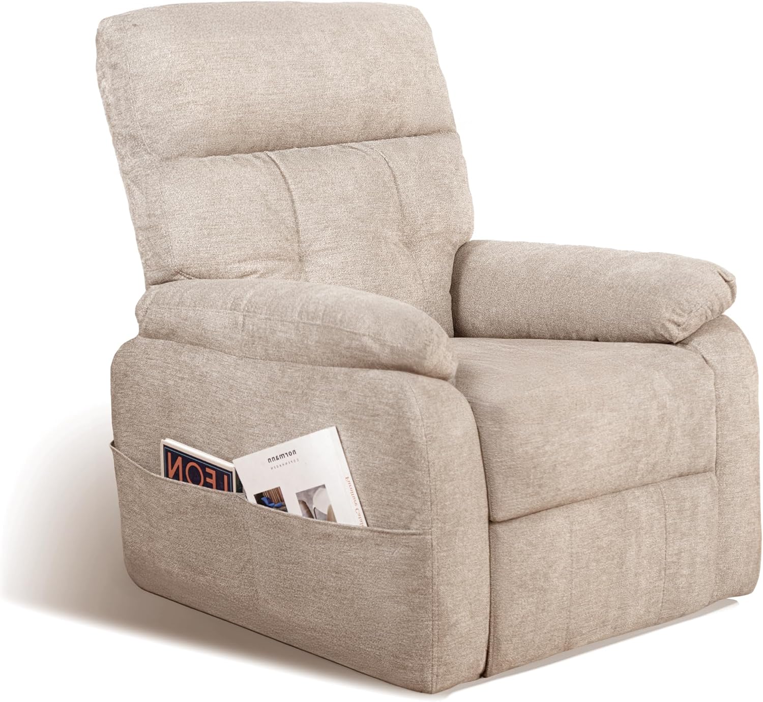 Claiks Oversized Recliner Chair, Manual Recliner Chairs for Adults, Reclining Chair with Thick Seat Cushion and Backrest for Living Room (Polyester, Light Coffee)