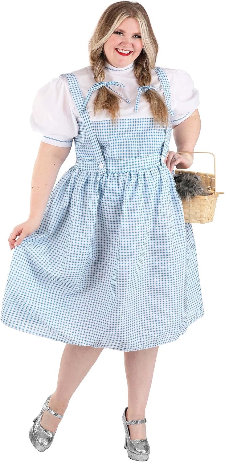 Fun Costumes Plus Size Wizard of Oz Dorothy Costume, Blue Gingham Dress, Blouse & Hair Ribbons - Officially Licensed