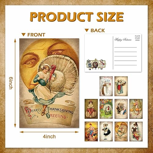 Miniatura 2 de Whaline 40 tarjetas postales vintage de otoño, tarjetas de felicitación de Acción de Gracias, tarjetas de felicitación retro de cosecha de otoño, 10