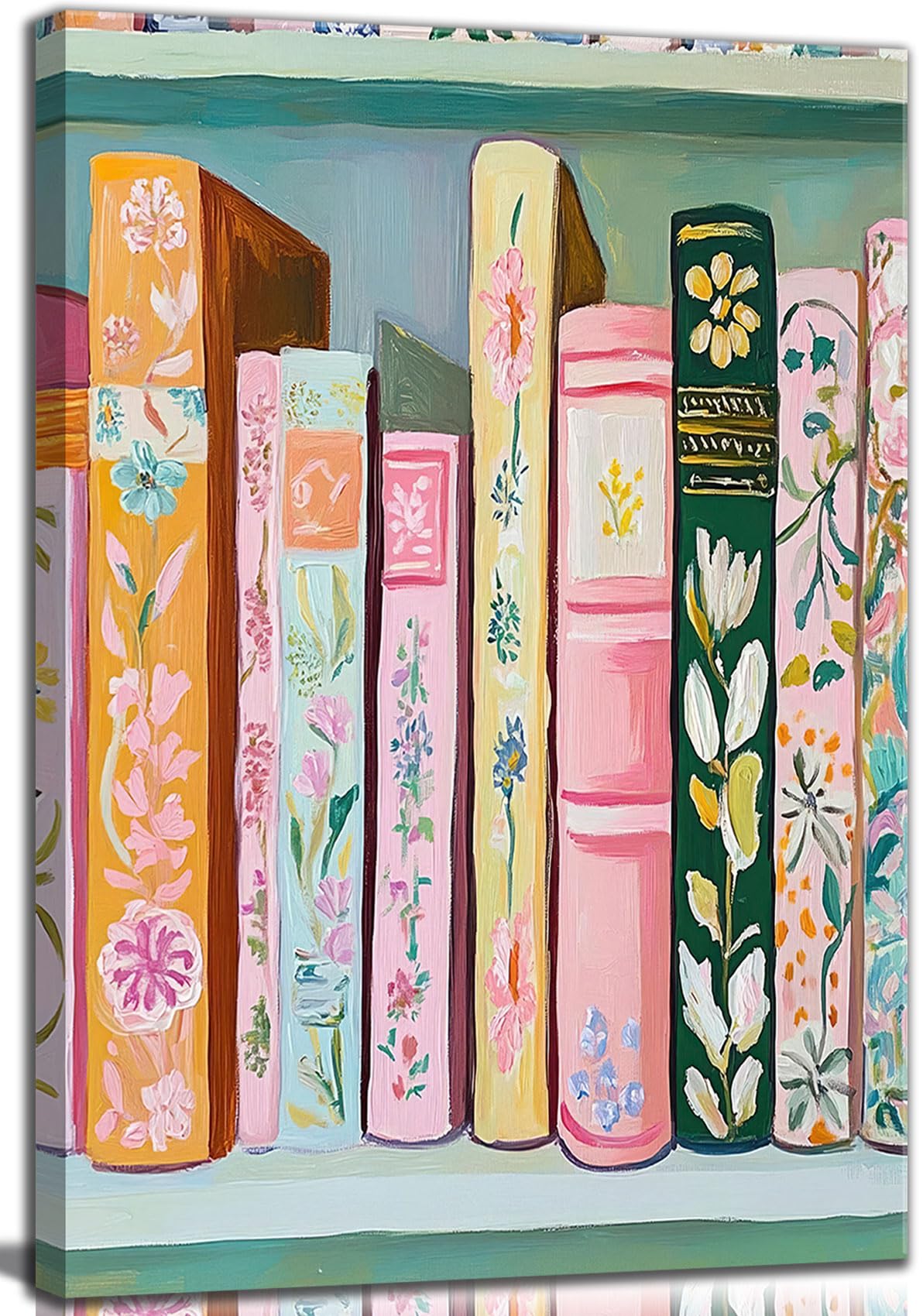 Pastel Book Canvas Wall Art Modern Study Colorful Books Decor Pictures Girl Reading Bookworm Nook Paintings Poster Prints for Home Decoration