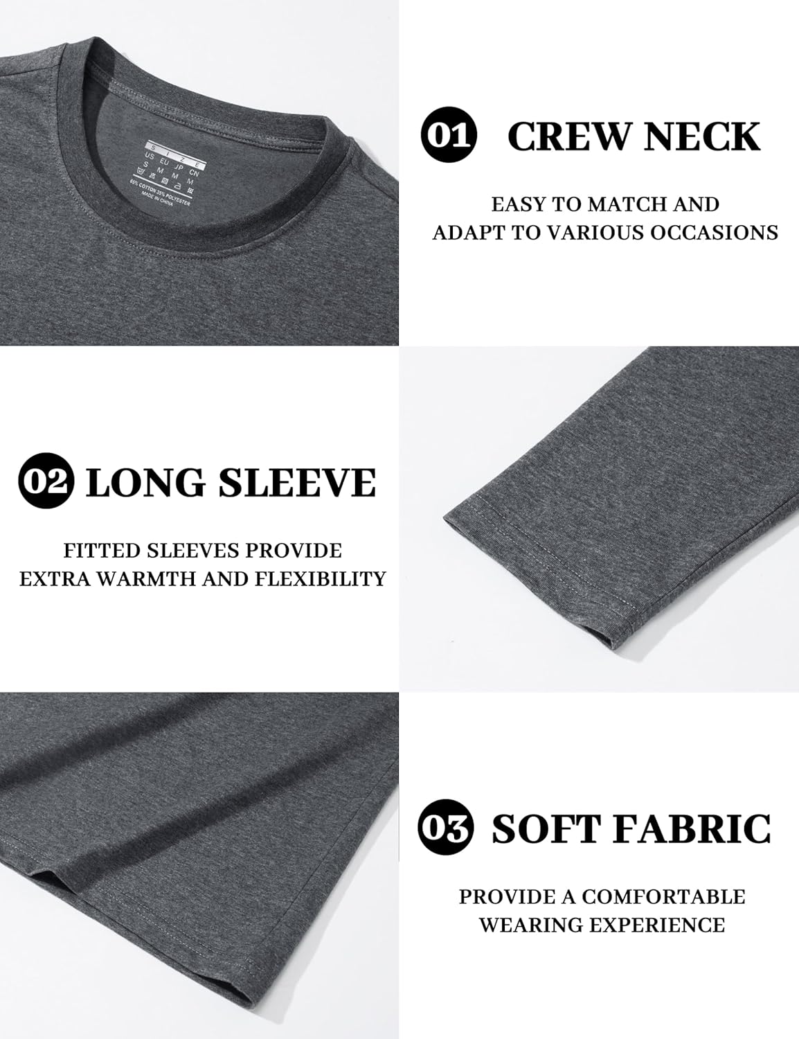 EKLENTSON Men's T-Shirts Long Sleeve Cotton Crew Neck Shirts Moisture Wicking Classic Basic Casual Tops Soft Fall Tees - Image 5