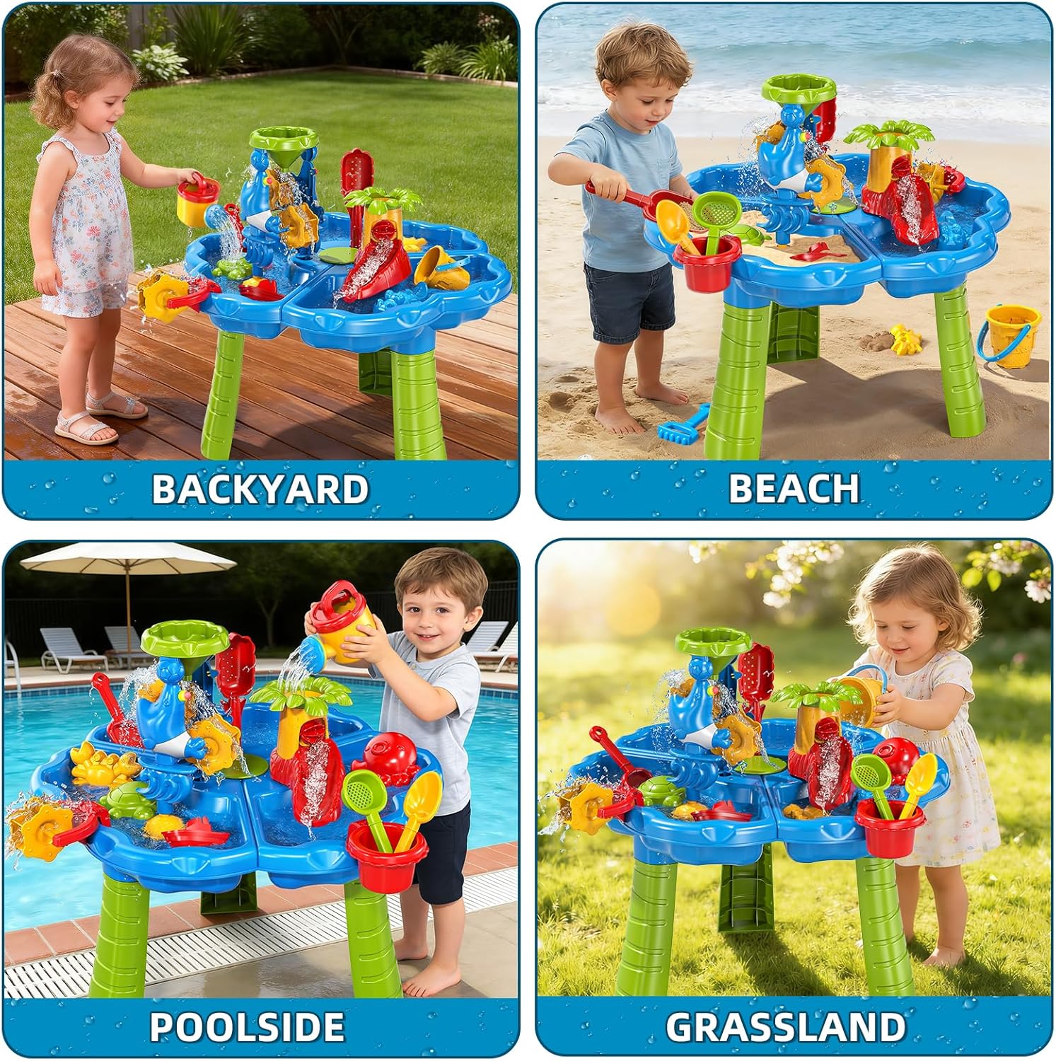 Water Table for Toddlers 1-3, Toddler Outdoor Toys Kids Summer Beach Backyard Pool Splash Activities Playsets, Water and Sand Activity Sensory Playset for Toddlers 1.5+ Years Old (8928)