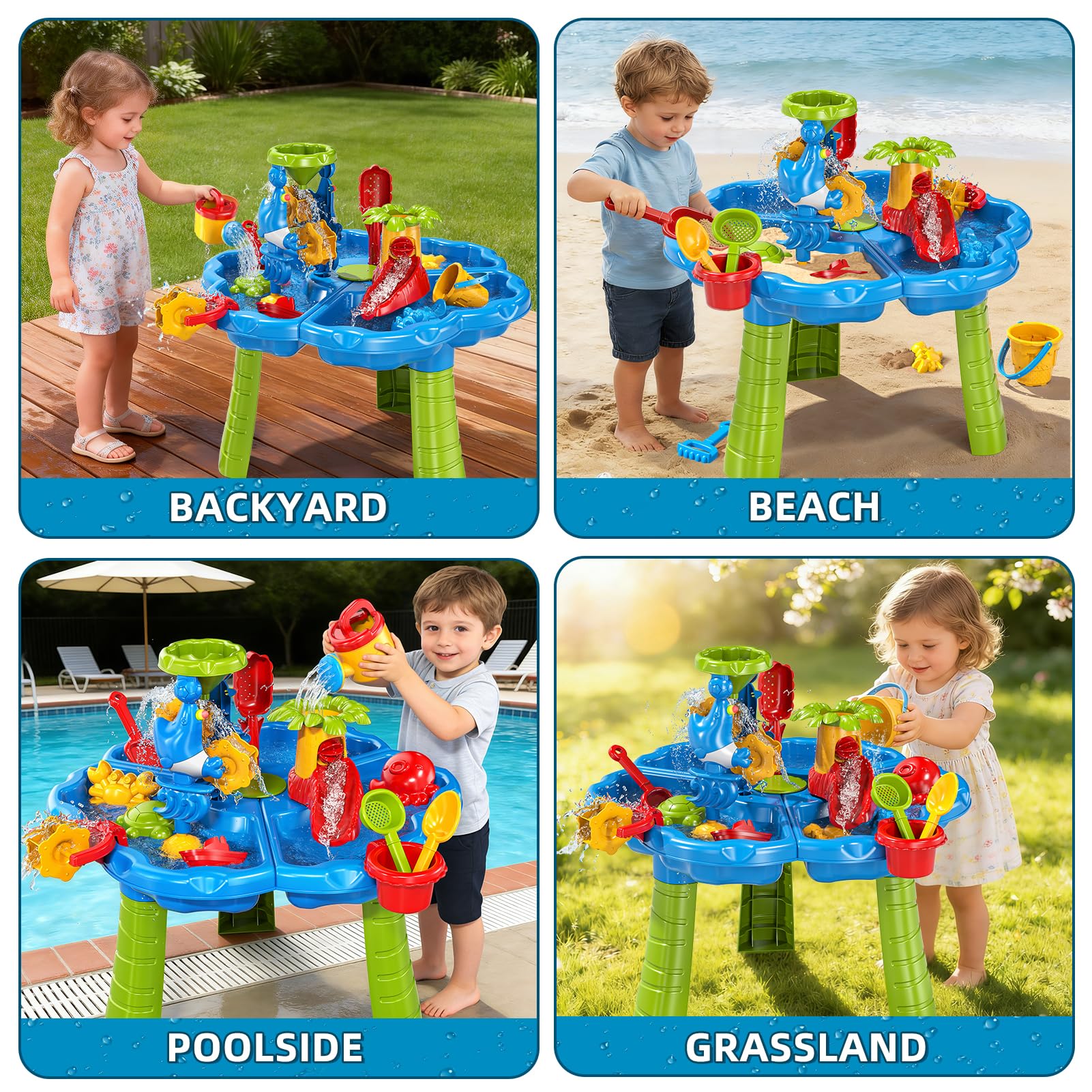 Sand Wasser Tisch für Kleinkinder 1-3, Kinder Outdoor Aktivität Wassertische mit Strand Spaß Sandspielzeug, Sommer draußen Spielzeug Wasser Spielset für Kleinkinder Jungen Mädchen Alter 2 3 4 5 6 7 8
