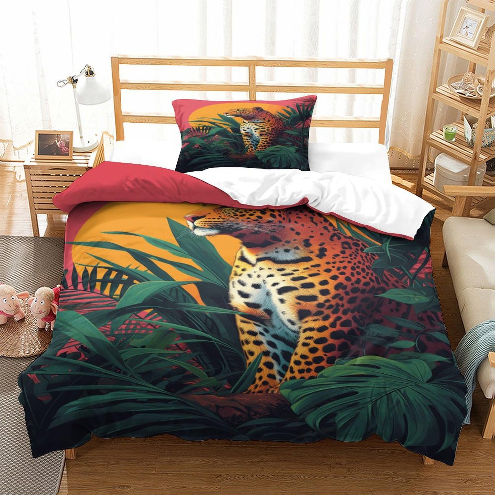 P1s9u7w5y Jaguar-3 3D Printed Tropical Jungle Leopard 3Pcs Microfiber Duvet Cover Set Exotic Wildlife Bedding Set Single（135X200cm）
