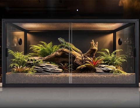120 Gallon Reptile Tank, 4x2x2 Reptile Enclosure for Bearded Dragon, Snake, Ball Python & Chameleon, Aluminum Alloy Reptile Terrariums Cage with Front Sliding Tempered Glass Doors (Black)