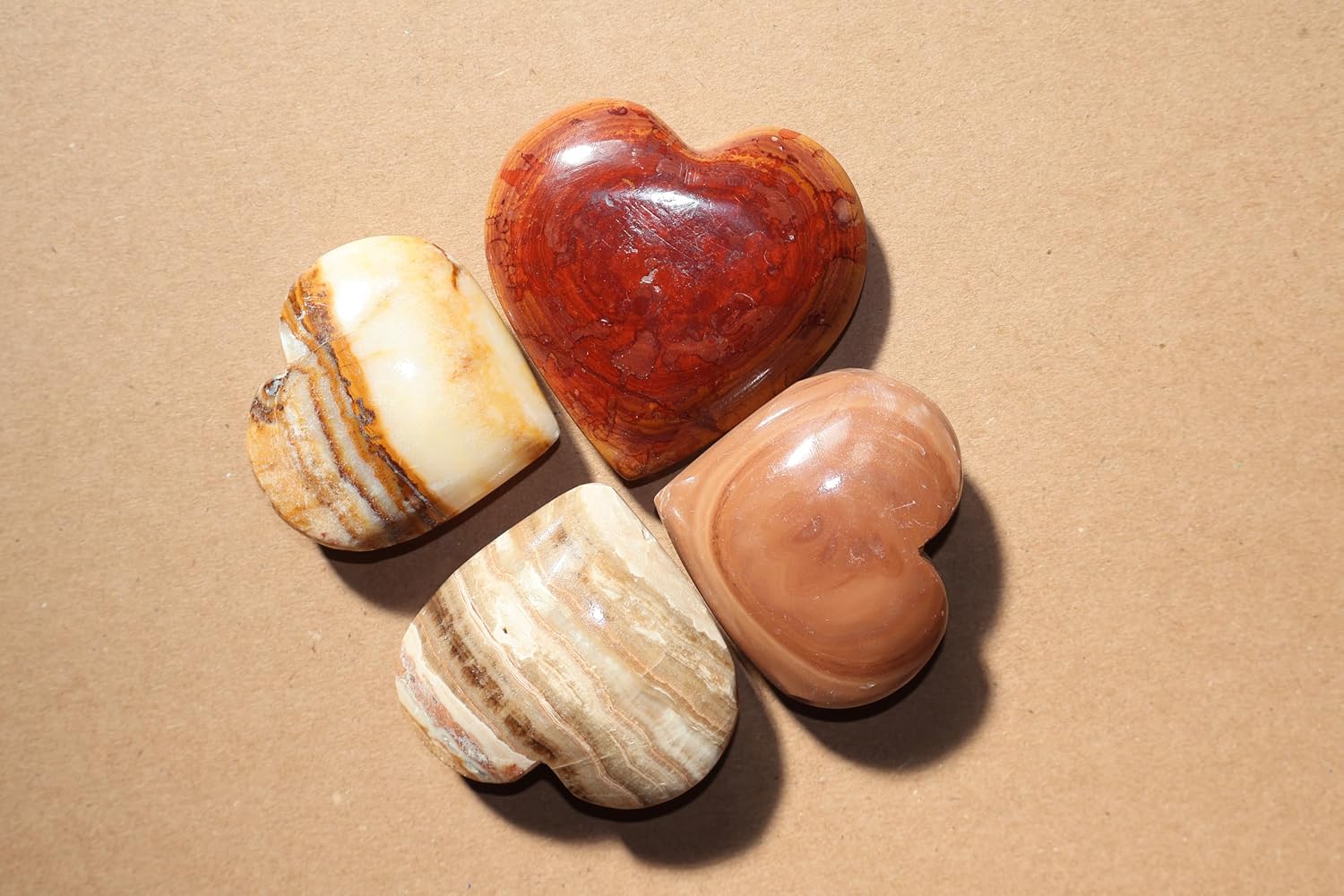 4 Pieces of Natural Agate Heart-Shaped Stones - Assorted Agate Types and Colors - Unique Gifts for Energy and Decor A144