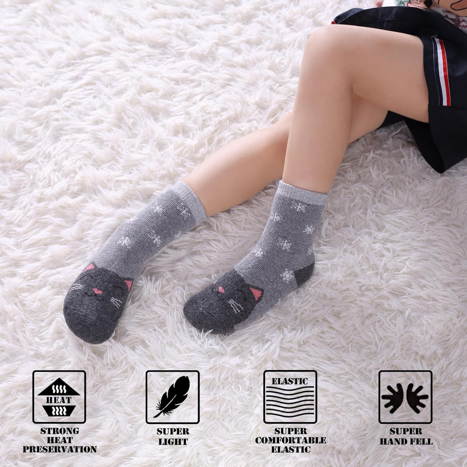 FNOVCO Kids Merino Wool Hiking Socks Toddlers Boys Girls Cozy Thermal Winter Thick Warm Crew Socks 6 Pairs - Image 5