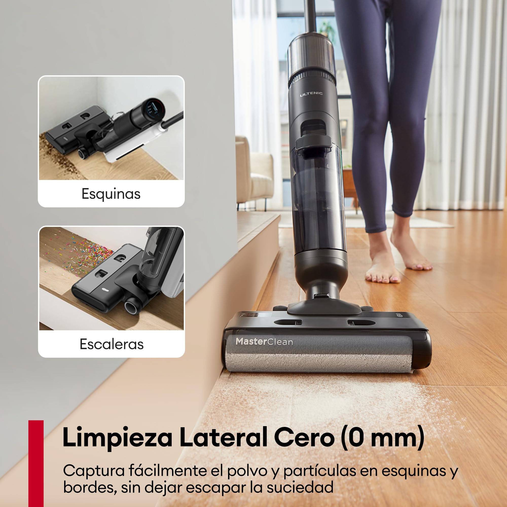 Ultenic Aspiradora sin Cable 3 en 1 con Autolimpieza - Aspiradora en Seco y Húmedo Inteligente para Suelos Duros, 50 Min de Autonomía, Detección de Suciedad y Limpieza de Bordes