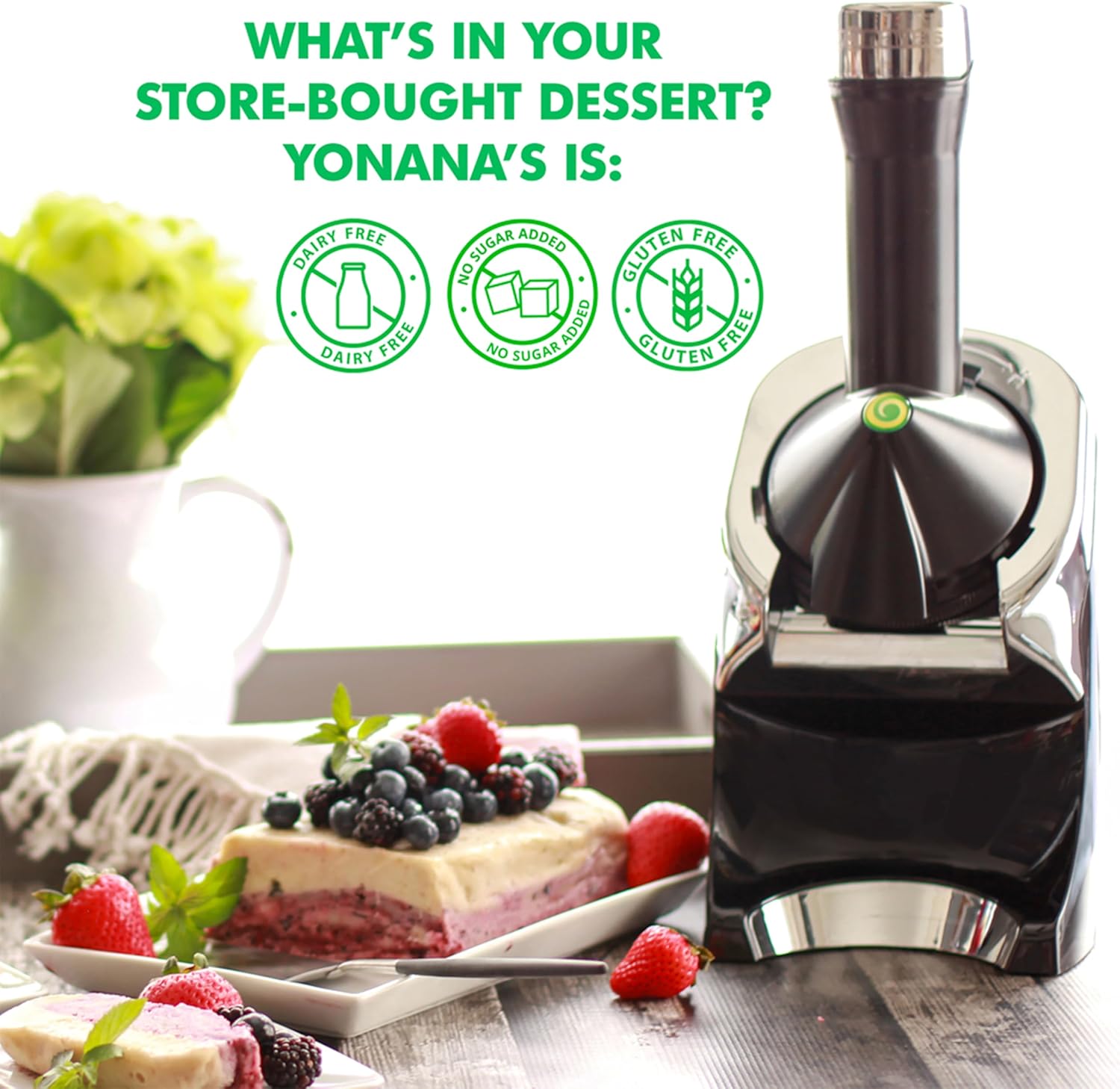 Yonanas Deluxe Frozen Fruit Soft Serve Dessert Maker, Vegan and Dairy-Free Treats with No Added Sugar, Easy Push Button Operation, Includes 75 Recipe Booklet, Dishwasher Safe Parts, in Black image 3