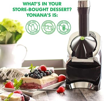 Yonanas Deluxe Frozen Fruit Soft Serve Dessert Maker, Vegan and Dairy-Free Treats with No Added Sugar, Easy Push Button Operation, Includes 75 Recipe Booklet, Dishwasher Safe Parts, in Black