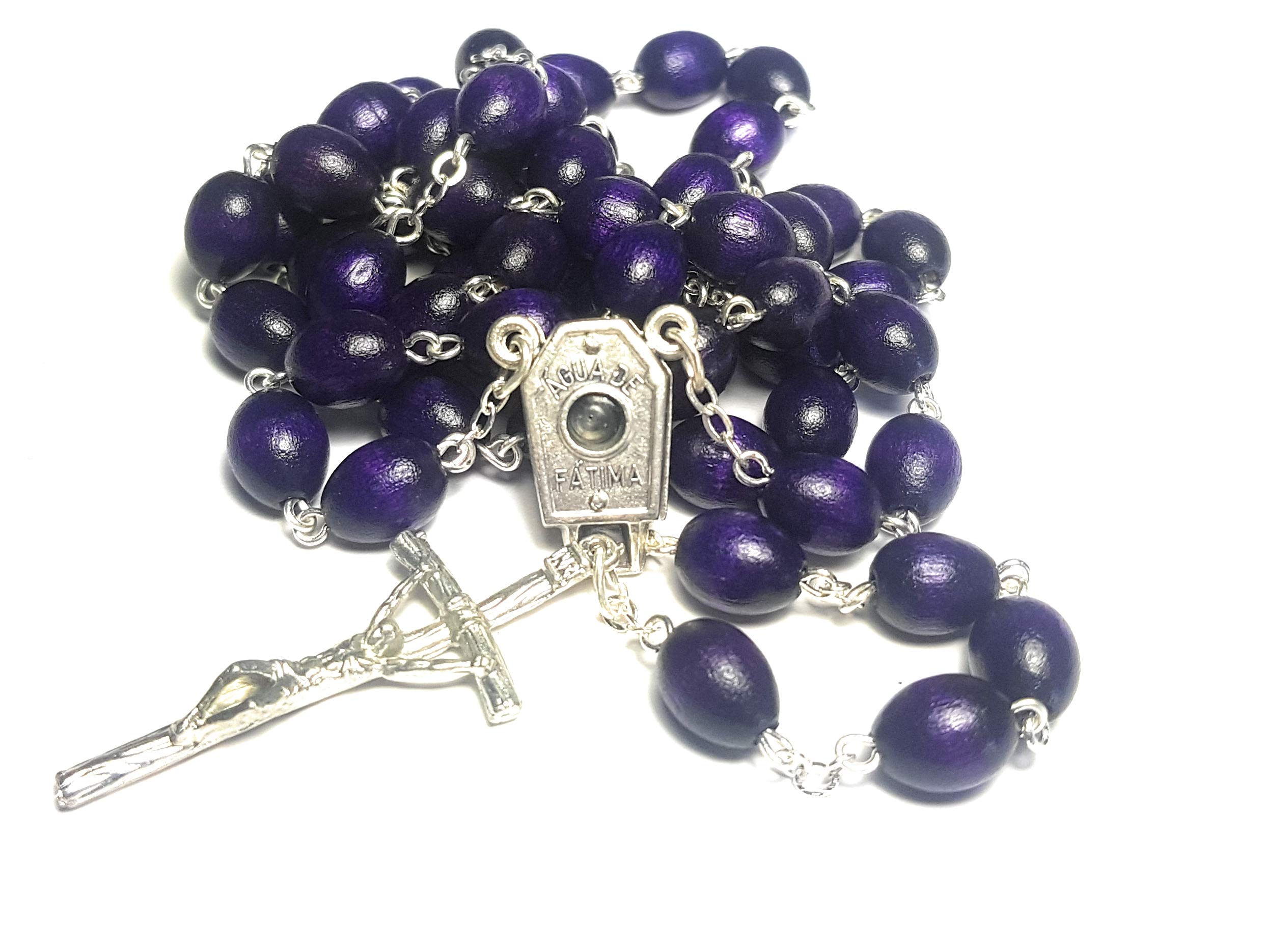 Rosary Wooden with HOLY Water from Fatima Fatima Our Lady of Fatima Necklace Beads Prayer First Communion Marian apparitions (Purple)
