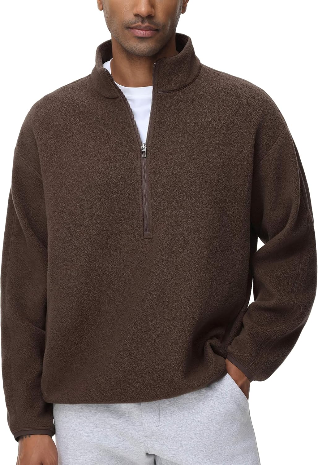 THE GYM PEOPLE Men's Half Zip Oversized Fleece Pullover Sweatshirt Stand Collar Winter Sherpa Warm Sweaters with Pocket - Image 6
