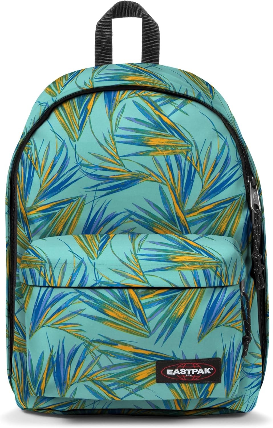 EASTPAK Out Of Office – 31L Backpack with Dual Compartments, 14-inch Laptop Tablet Sleeve, Utility Pocket, Bottle Holder, Brize Palm Aqua