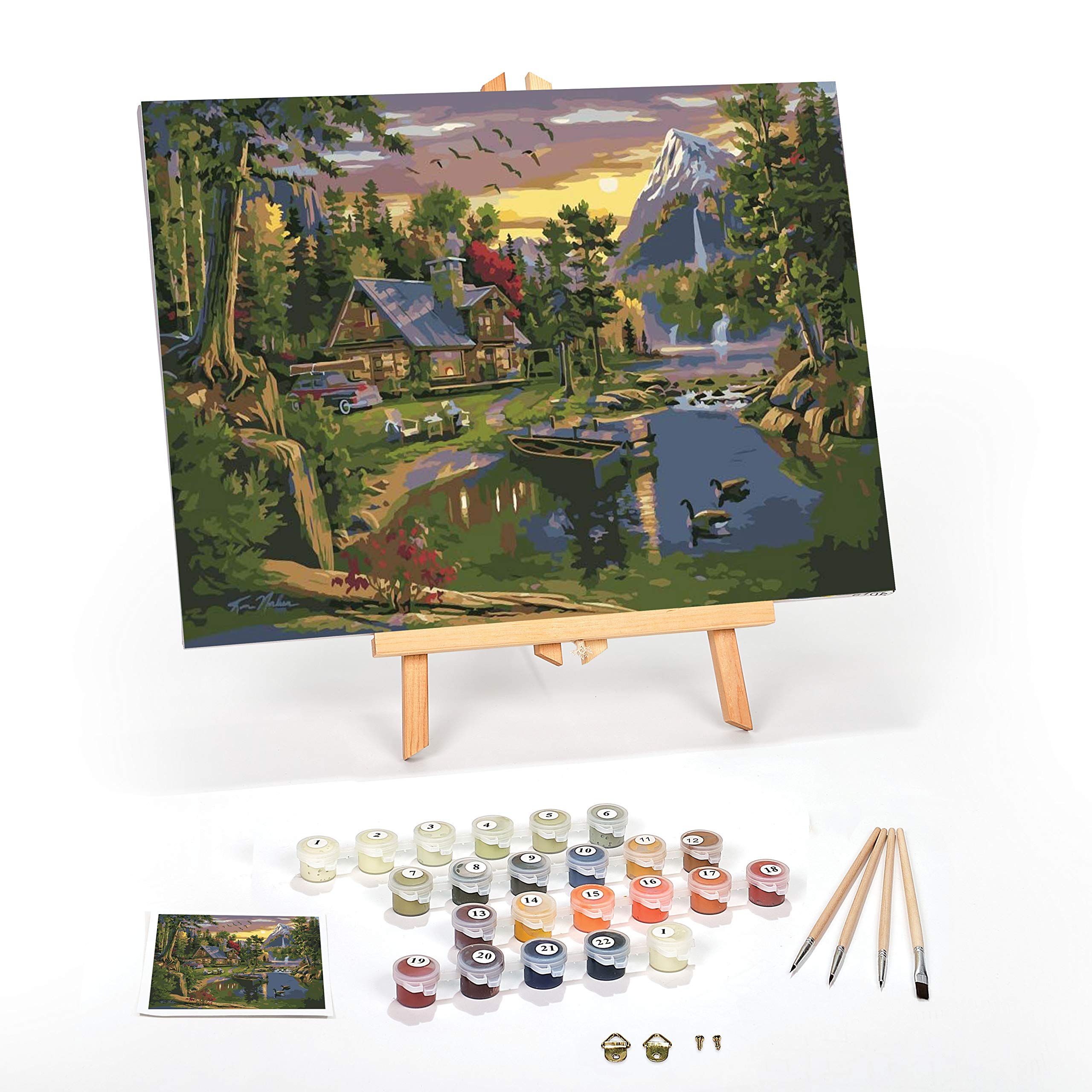 Ledgebay DIY Paint by Numbers Kit for Adults Framed Canvas Beginner to Advanced Paint by Numbers Kit Kits Include Acrylic Paint Set Brushes Tabletop Easel (Mountain Paradise 16" x 20" Framed)
