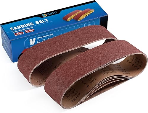 S SATC 12 cintas de lijado de 4 x 36 pulgadas para lijadora, papel de lijadora (2 de cada uno de 60, 80, 120, 150, 240, 400 granos) óxido de aluminio