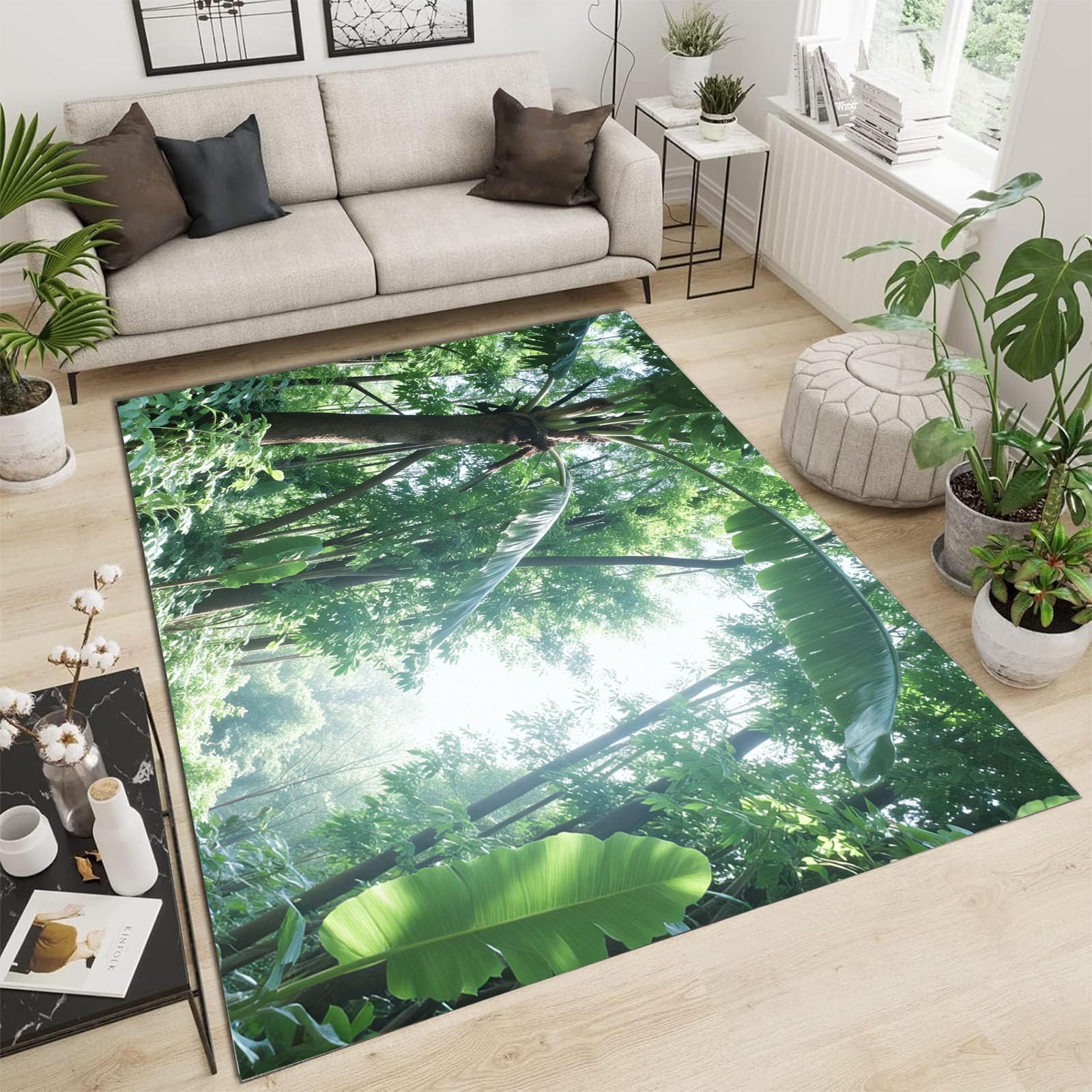Moquette pour chambre enfant style jungle tapis lavable vert sauge doux 180x270