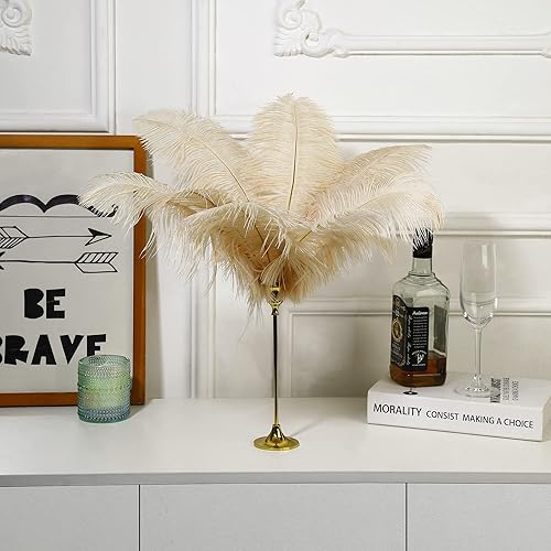 Miniatura 5 de Ballinger Plumas de avestruz champán a granel  12 plumas bohemias grandes de 12 a 14 pulgadas para jarrón, centros de mesa de fiesta de boda,