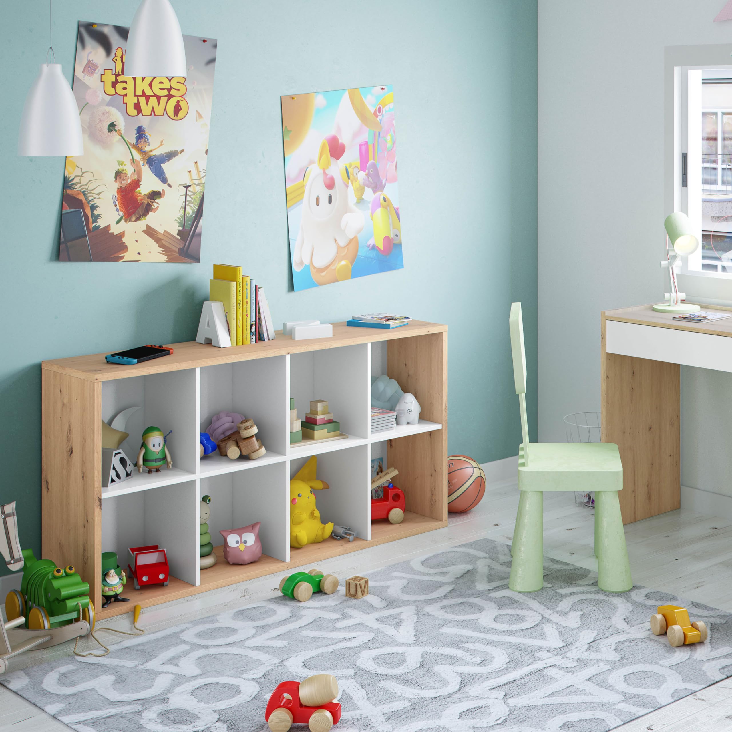 Habitdesign Estantería Librería Cubos, Modelo Noa, Acabado Roble Nodi y Blanco Artik, Medidas: 137 cm (Alto) x 71,5 cm (Ancho) x 33 cm (Fondo)